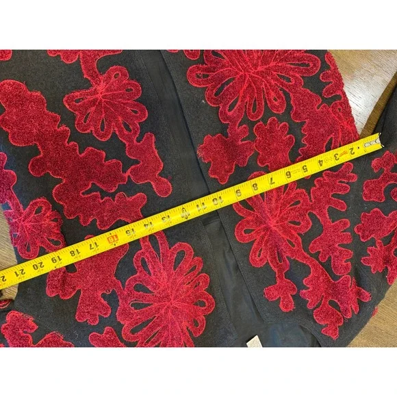 Chicos Design Black Red Floral Embroidered‎ Wool Blend Jacket Size 1 - Picture 6 of 8